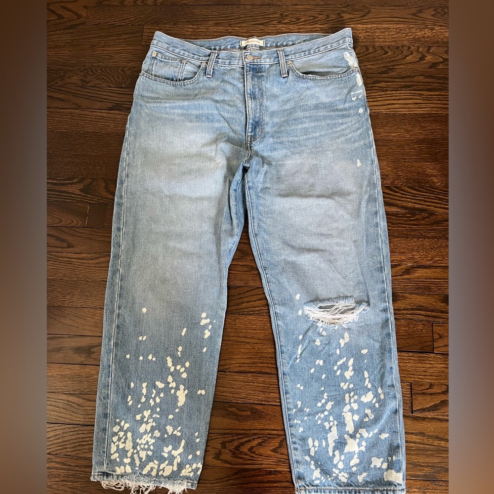 Madewell Bleached Distressed Denim The Dad Jean Women's Size 32 100% Cotton.